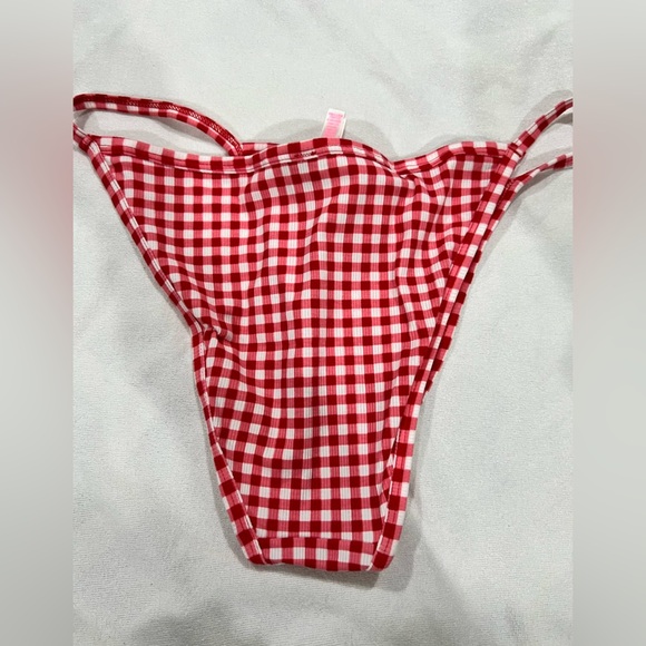 NEW NIP VS PINK victoria secret bikini panty underwear XL red white plaid - Picture 2 of 6